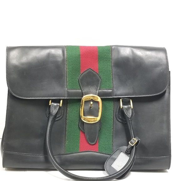 Auth Vintage Gucci Web Rare UNISEX Boston Carryall weekender mini luggage XL bag - Picture 6 of 16